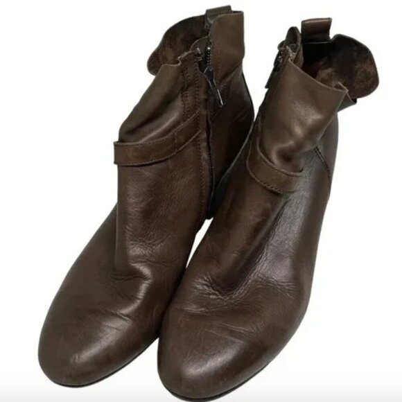 Paul Green‎ Heeled Ankle Boots Brown Side Zip  Contemporary Leather Size 6.5 - Picture 4 of 11